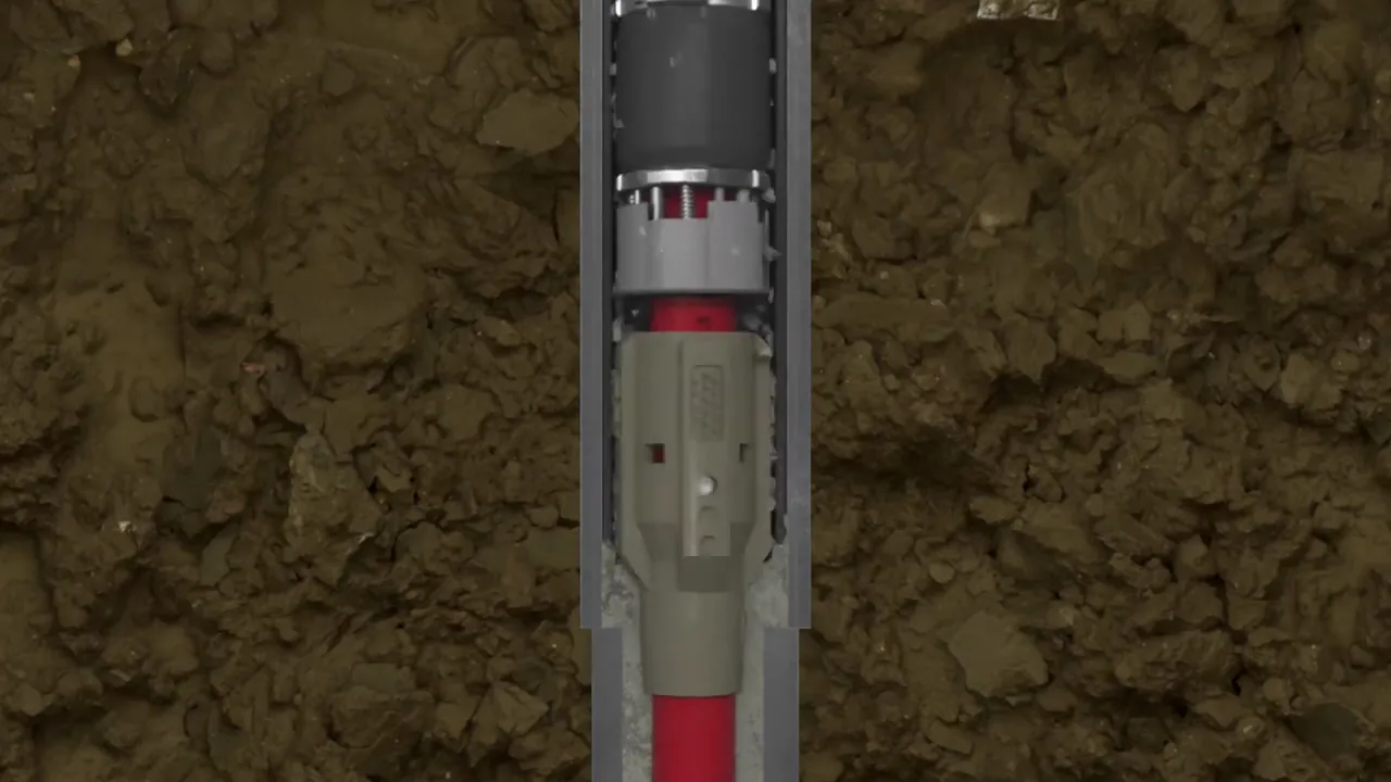 Downhole tool shown in cutaway within the surrounding formation