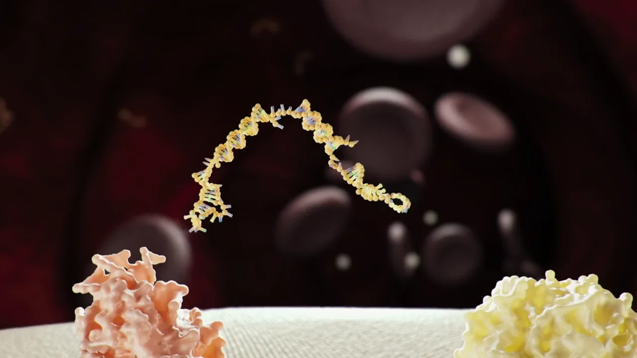 RNA delivery mechanism shown moving through bloodstream context