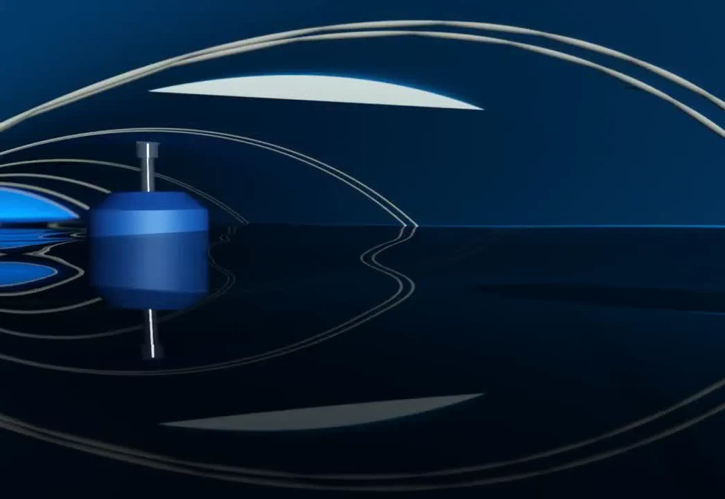 Garnet tank-monitoring animation frame showing a blue float mechanism inside a dark tank