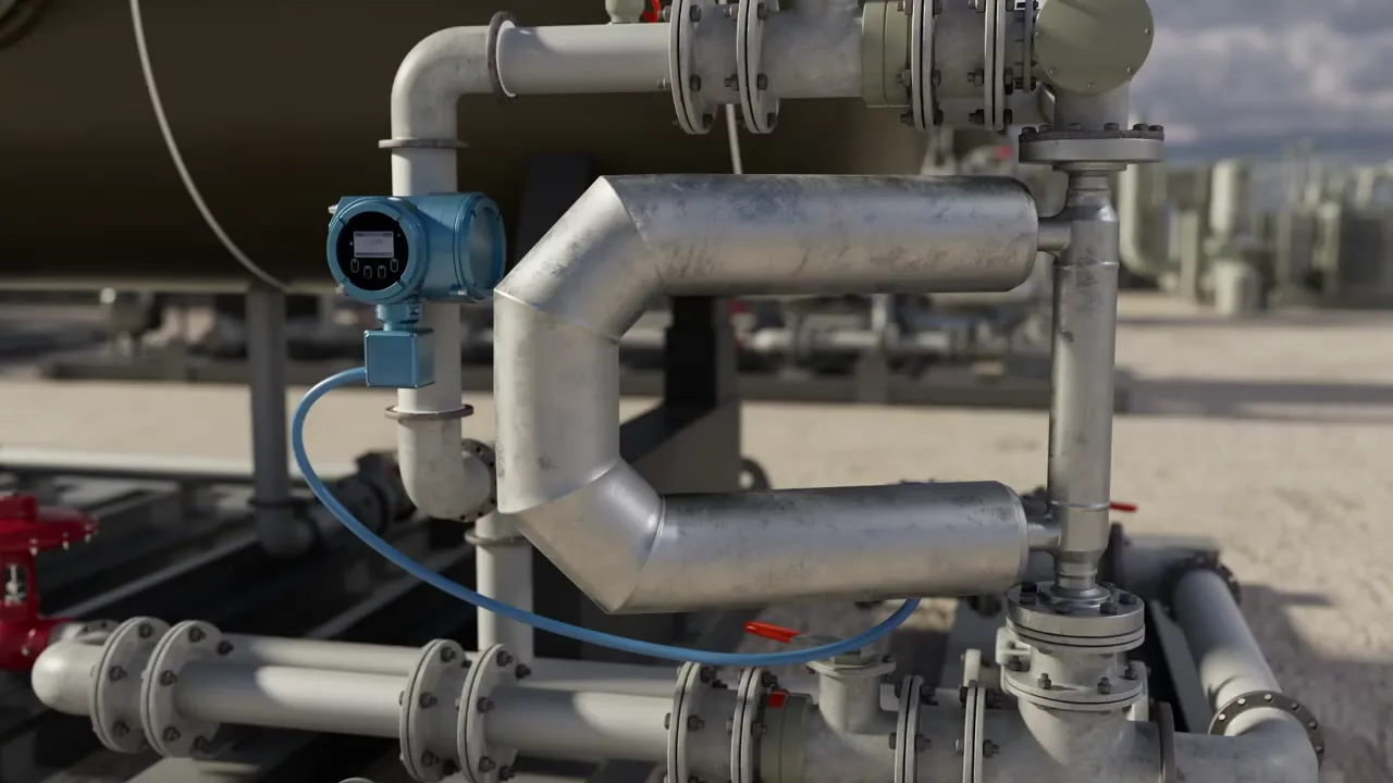 Industrial process animation frame showing piping and equipment detail