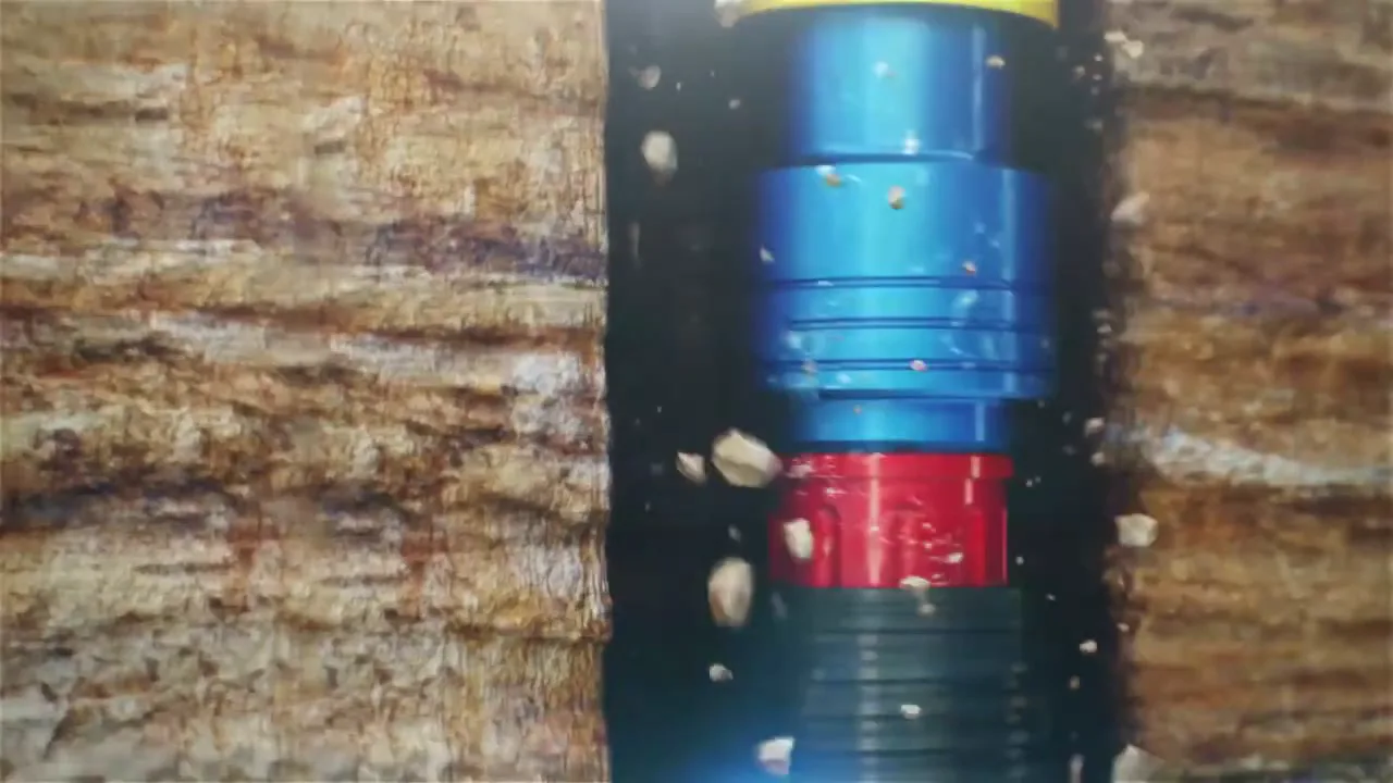 Cutaway animation of a Varel downhole tool engaging the formation